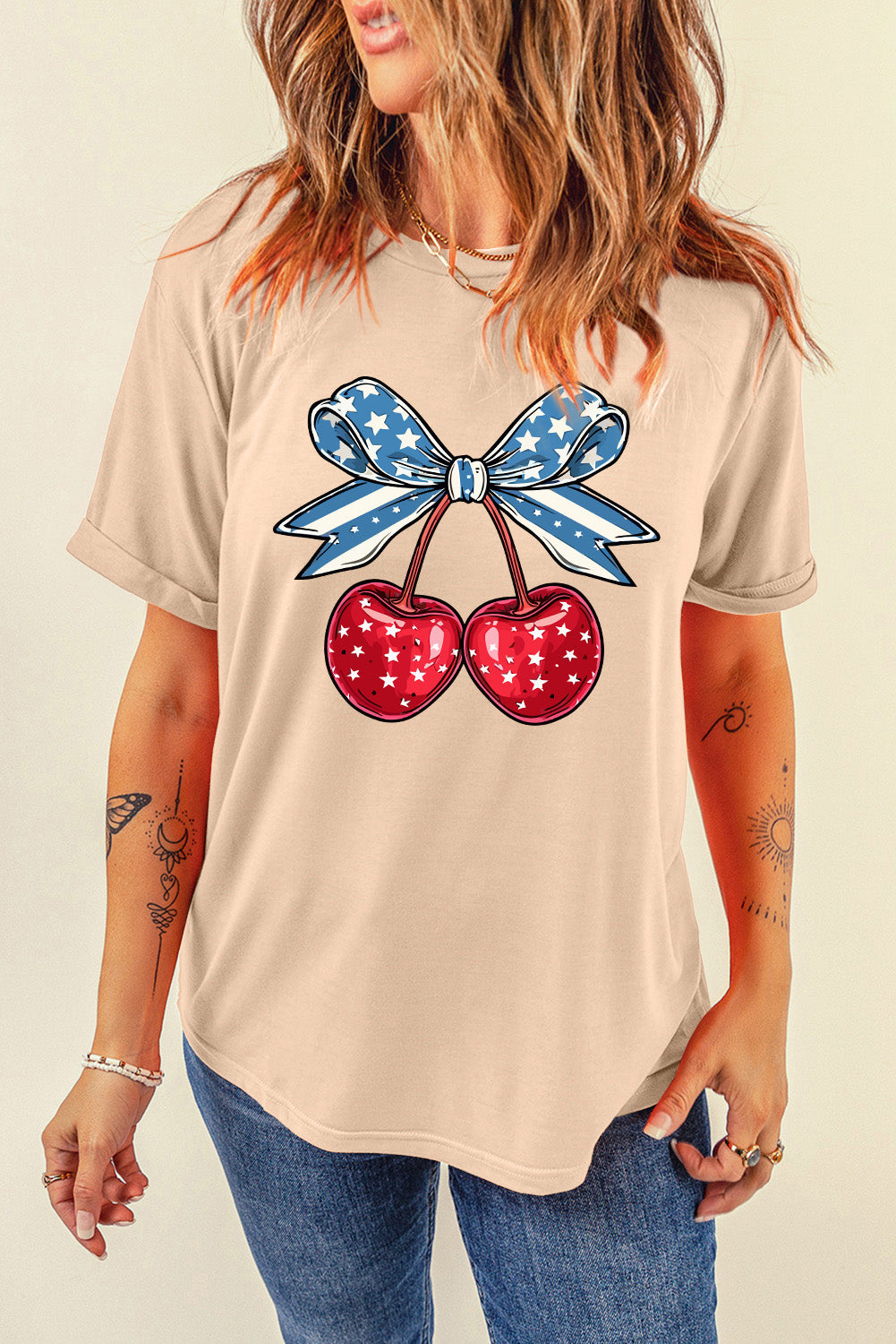 Cherry Graphic Round Neck Short Sleeve T-Shirt