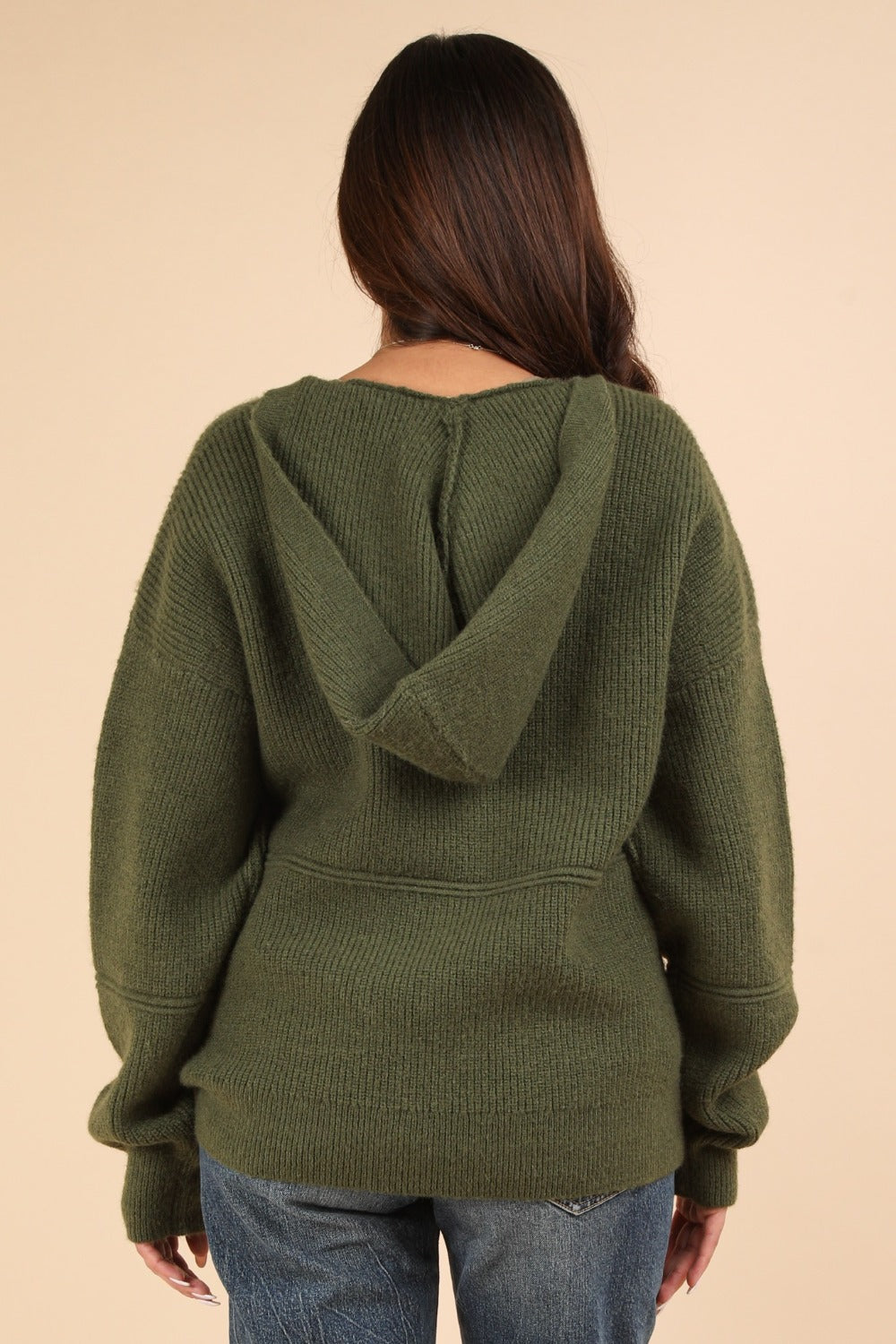 VERY J Seam Detail Drop Shoulder Hooded Sweater