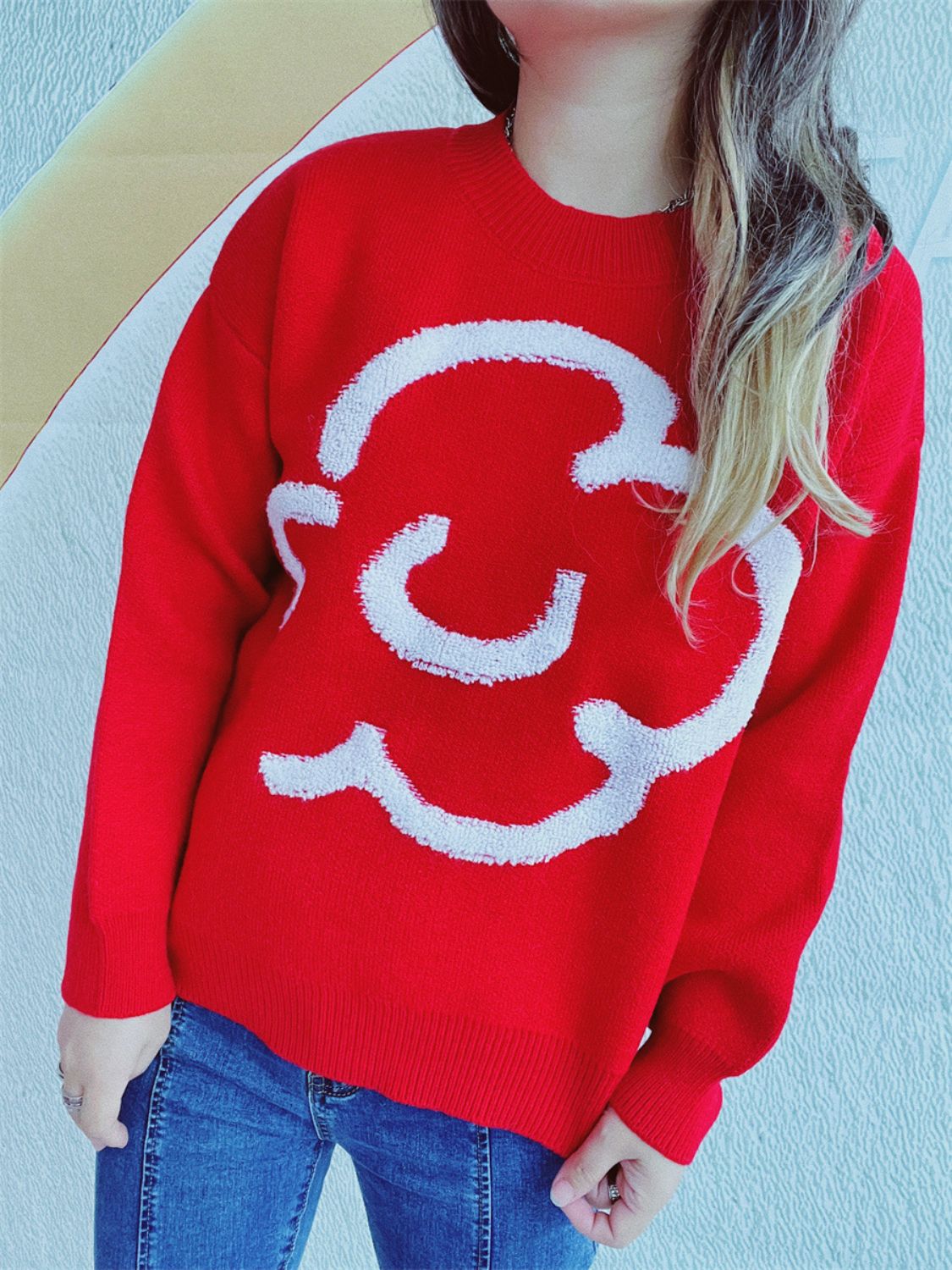 Contrast Round Neck Long Sleeve Sweater