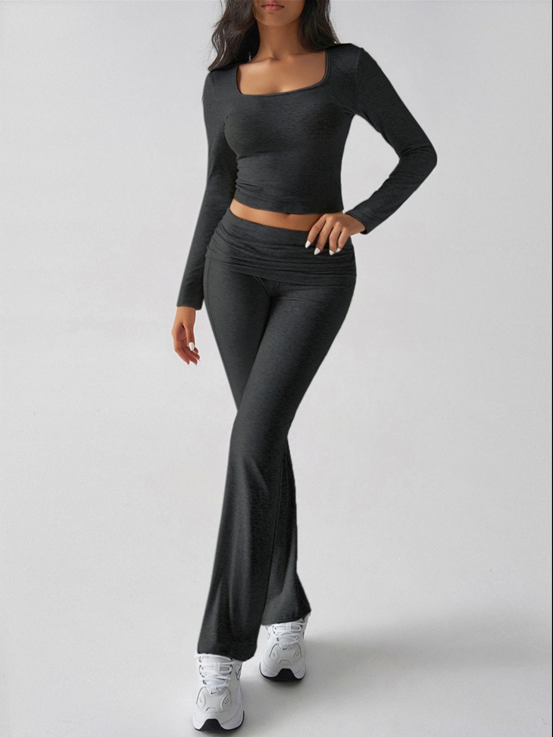 Devine Square Neck Long Sleeve Top and Pants Set