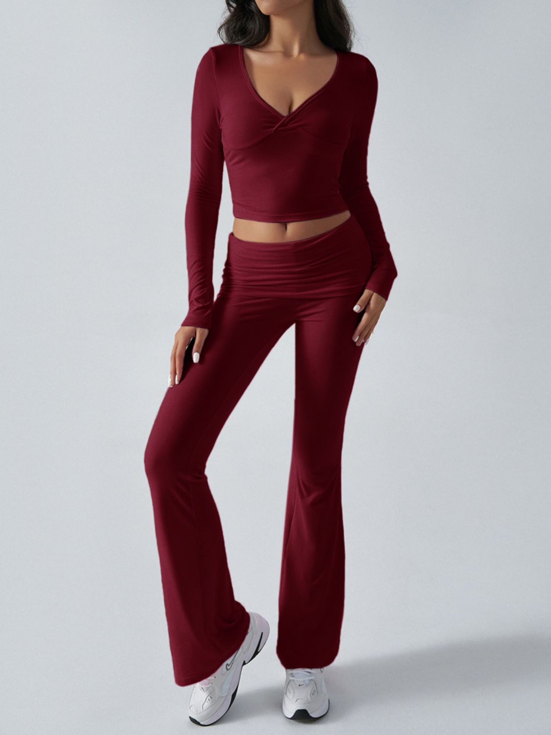 Devine Ruched Long Sleeve Top and Pants Set