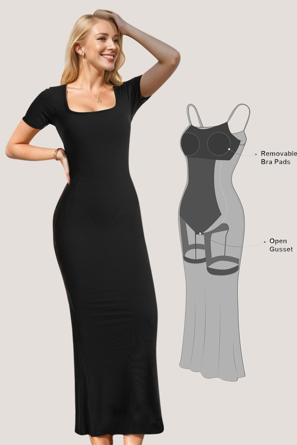 Basic Bae Built-In Shapewear Square Neck Short Sleeve Maxi Dress