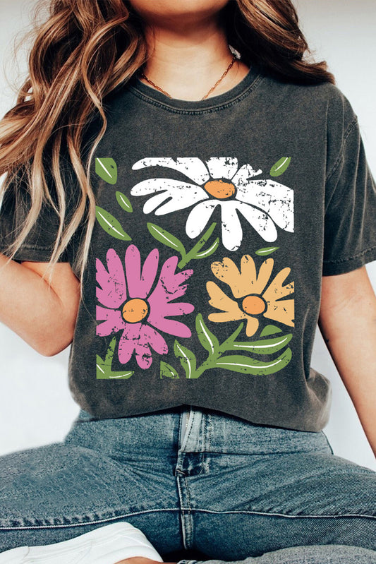 Flower Graphic Round Neck Short Sleeve T-Shirt