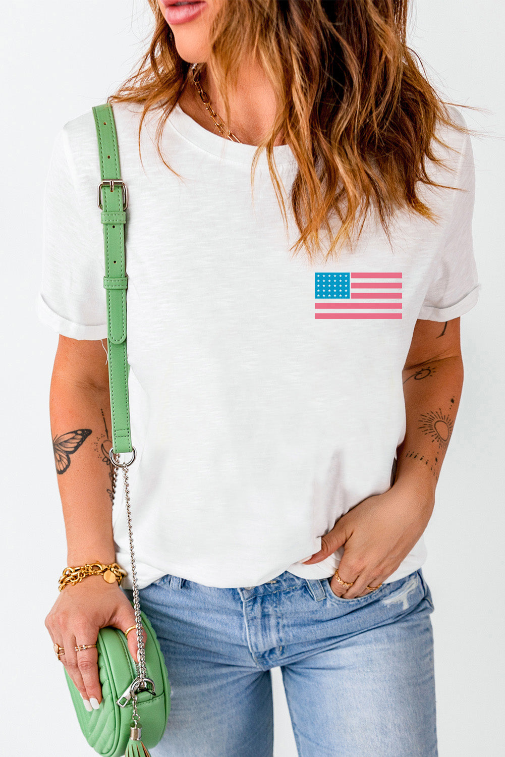 US Flag Round Neck Short Sleeve T-Shirt