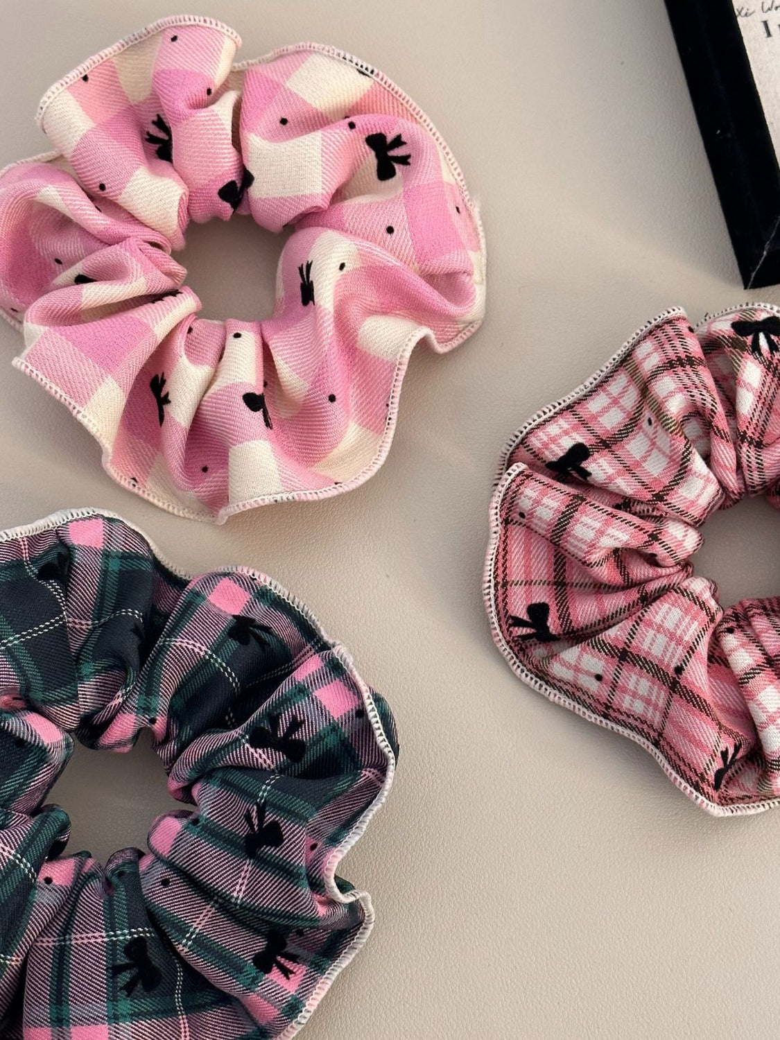 3-Piece Plaid Contrast Elastic Hair Scrunchy