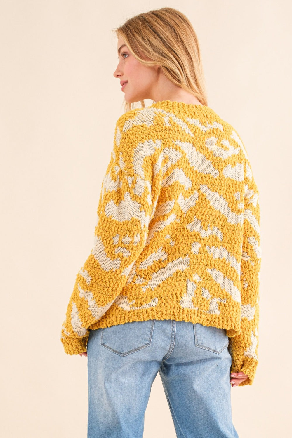 And The Why Full Size Textured Pattern Contrast Sweater