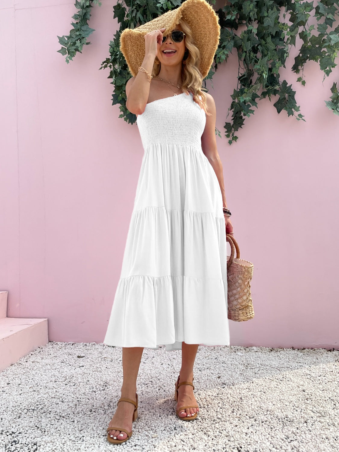 Mandy Smocked Single Shoulder Sleeveless Dress