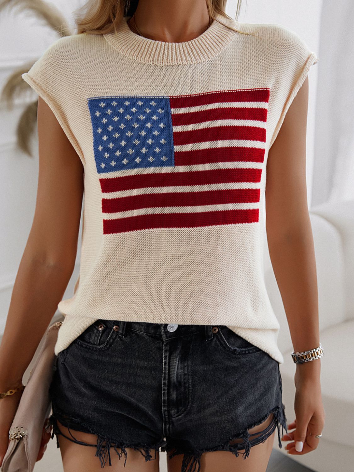 Devine US Flag Round Neck Sweater Vest