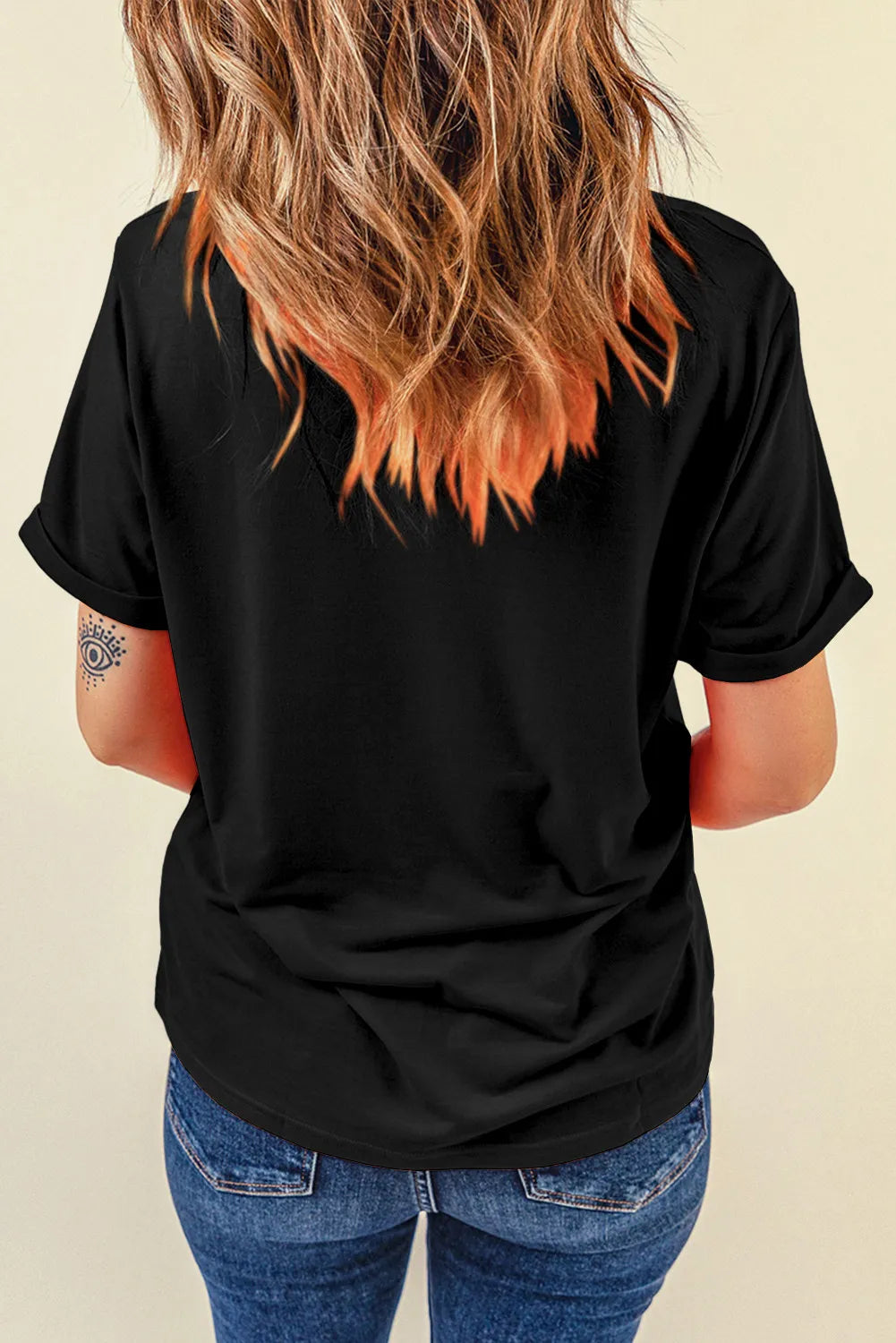 Rhinestone Letter Round Neck Short Sleeve T-Shirt