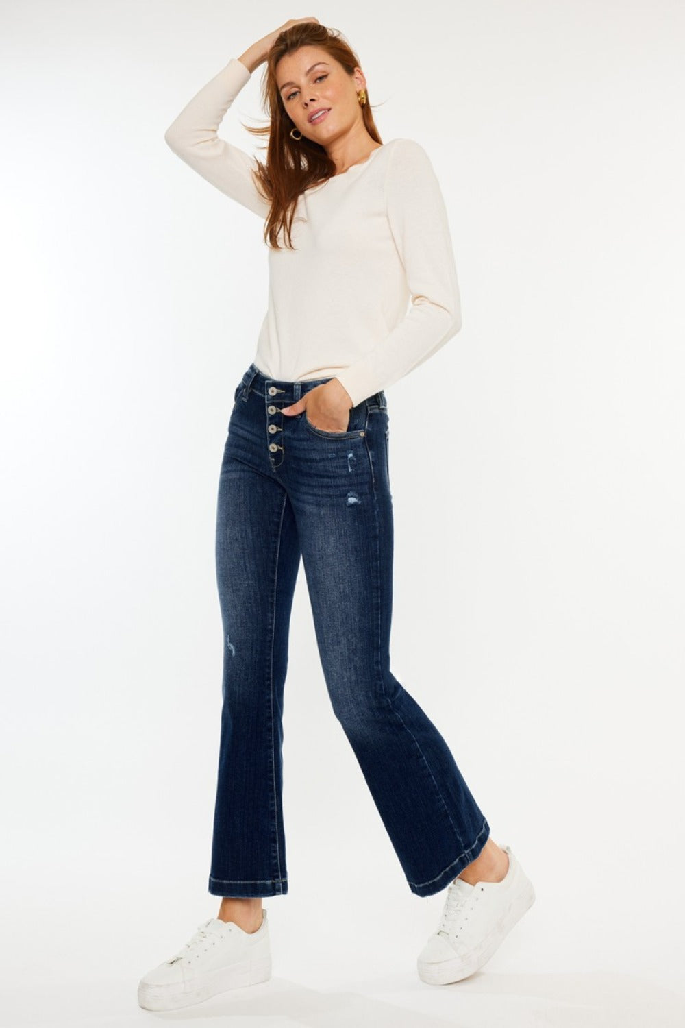 Kancan Mid Rise Button Fly Flare Jeans