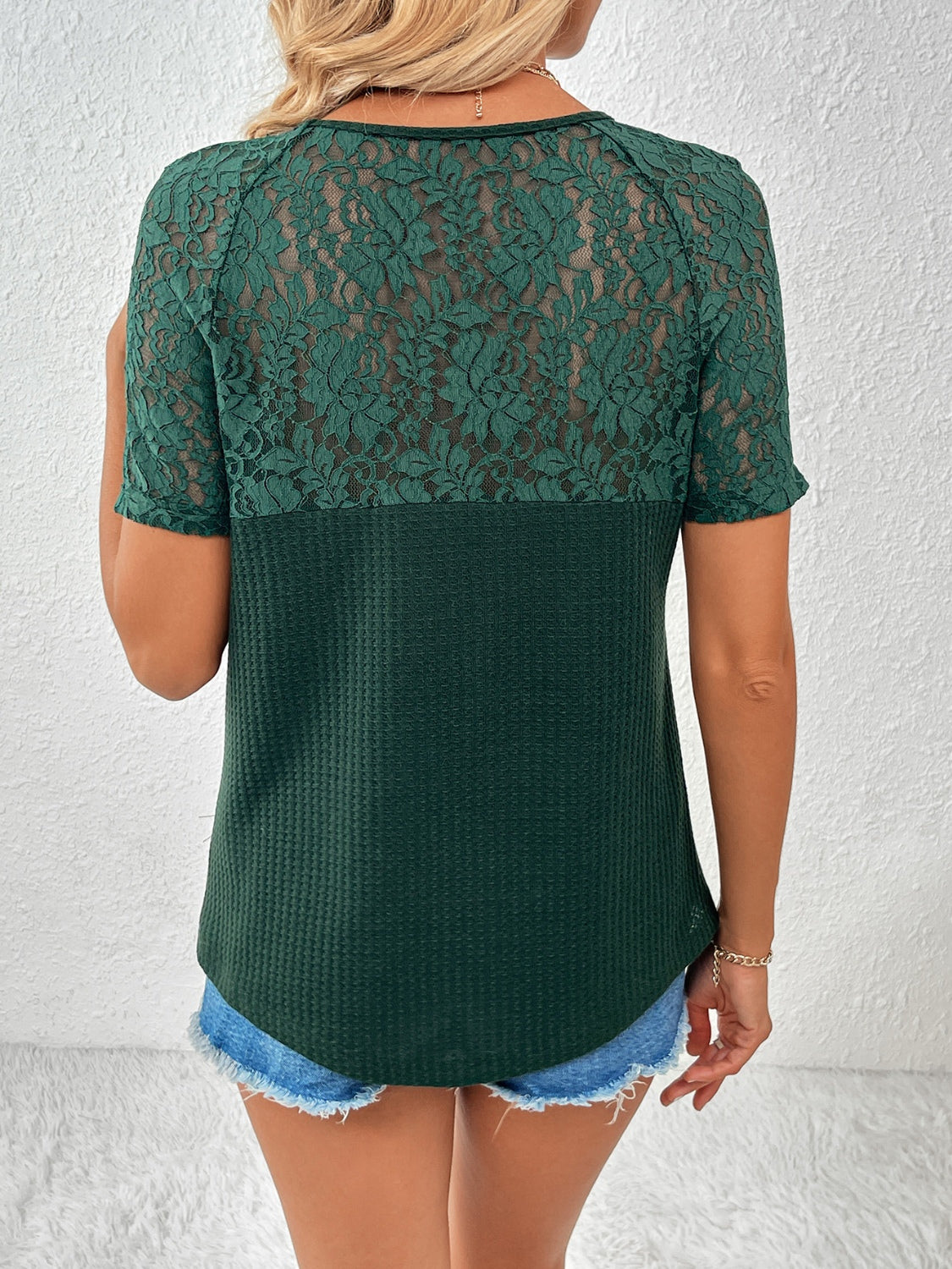 Ivy Lane Lace Detail V-Neck Short Sleeve T-Shirt